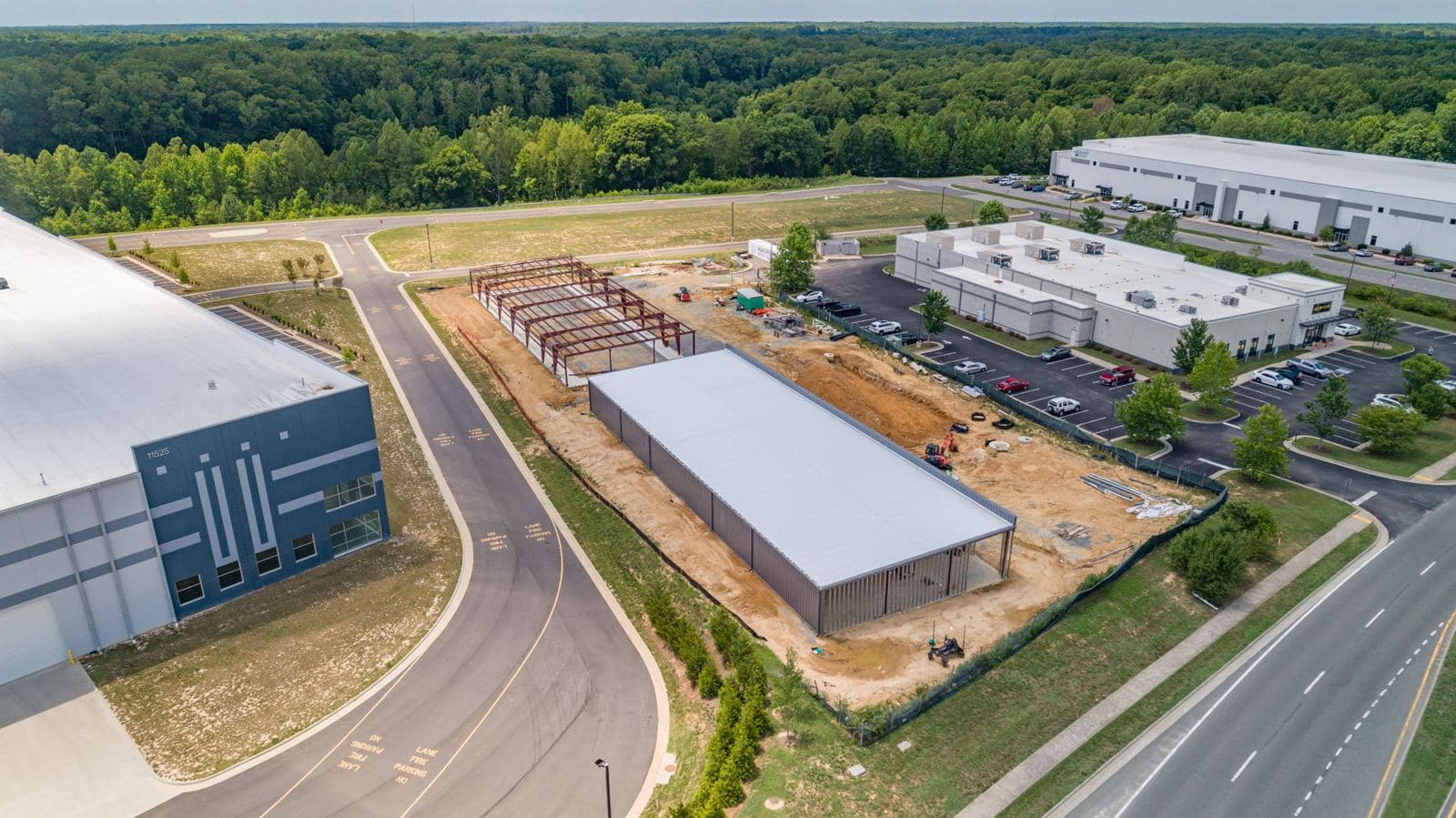 Aerial view of the Lewistown light industrial building under construction near Richmond, Virginia