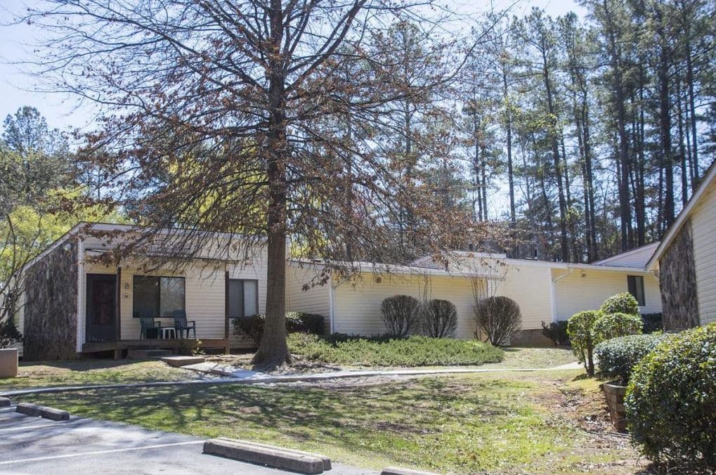 Apartment buildings among mature pines, Riverdale, Georgia